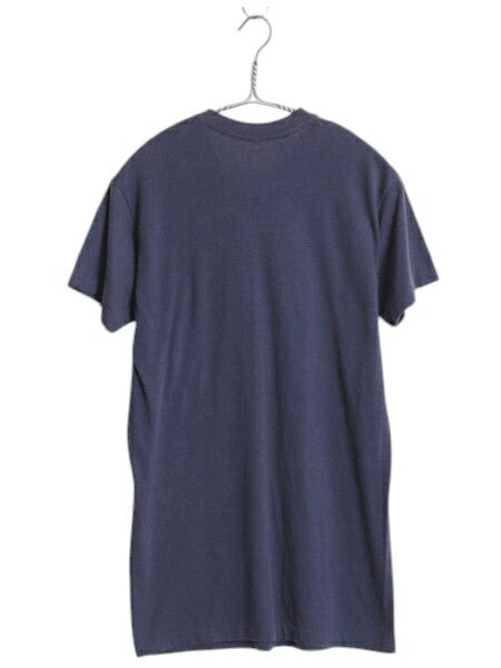 80s USA製 ポケット付き 無地 半袖 Tシャツ メンズ L 小さめ S 程/ 古着 ヴィンテージ シングルステッチ ポケT 耳付き カットソー ネイビー