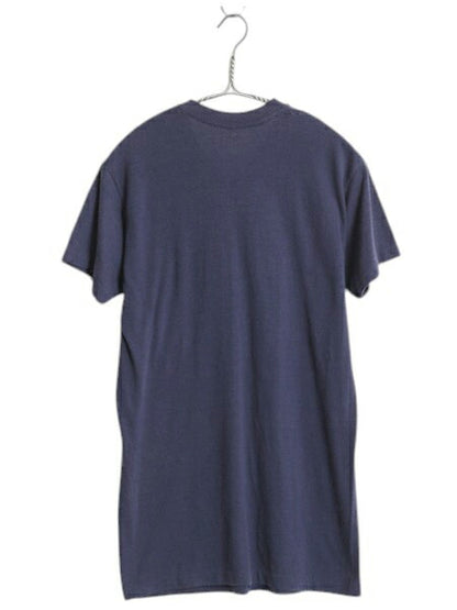 80s USA製 ポケット付き 無地 半袖 Tシャツ メンズ L 小さめ S 程/ 古着 ヴィンテージ シングルステッチ ポケT 耳付き カットソー ネイビー