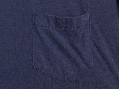 80s USA製 ポケット付き 無地 半袖 Tシャツ メンズ L 小さめ S 程/ 古着 ヴィンテージ シングルステッチ ポケT 耳付き カットソー ネイビー