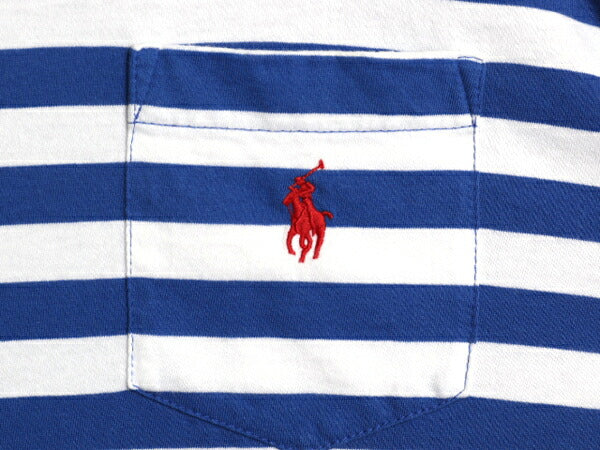 ポロ ラルフローレン ボーダー ポケット付き Tシャツ メンズ L / クレイジー パターン ポケT ワンポイント ポニー刺繍 マリン マルチカラー