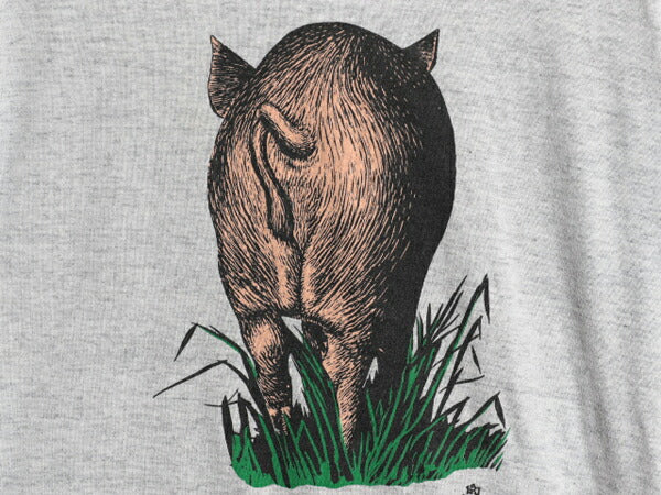 80s USA製 ブタ アート イラスト 両面 プリント Tシャツ メンズ XL 小さめ L 程/ ヴィンテージ アニマル グラフィック シングルステッチ 灰