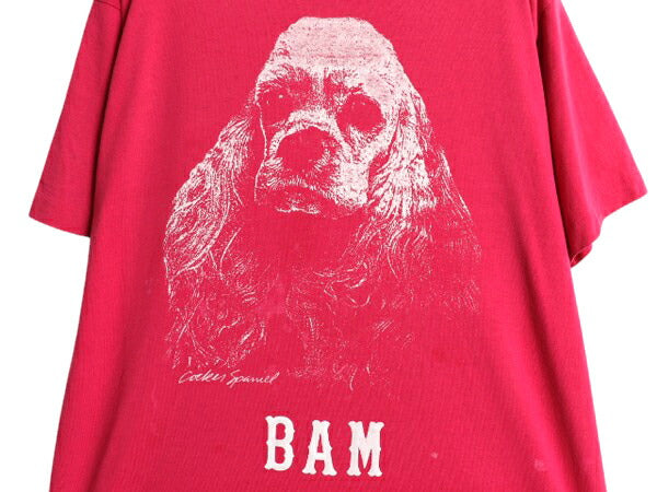 90s USA製 ドッグ アート イラスト プリント Tシャツ メンズ L / オールド アニマル 犬 グラフィック シングルステッチ カットソー ピンク