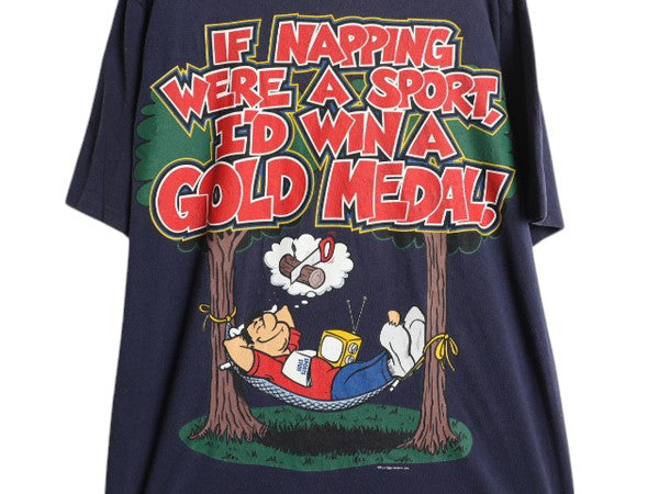 90s キャラクター ジョーク イラスト プリント Tシャツ メンズ M 古着 オールド メッセージ グラフィック シングルステッチ ヘビーウェイト