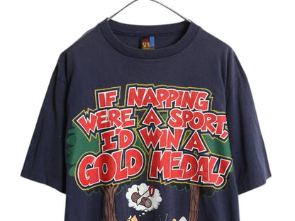 90s キャラクター ジョーク イラスト プリント Tシャツ メンズ M 古着 オールド メッセージ グラフィック シングルステッチ ヘビーウェイト