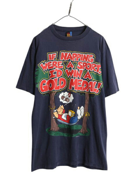 90s キャラクター ジョーク イラスト プリント Tシャツ メンズ M 古着 オールド メッセージ グラフィック シングルステッチ ヘビーウェイト
