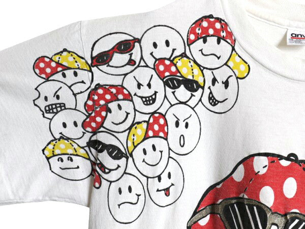 90s USA製 FREEZE スマイル イラスト プリント Tシャツ メンズ L 大判 ニコちゃん キャラクター グラフィック アート シングルステッチ 白