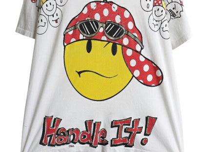 90s USA製 FREEZE スマイル イラスト プリント Tシャツ メンズ L 大判 ニコちゃん キャラクター グラフィック アート シングルステッチ 白
