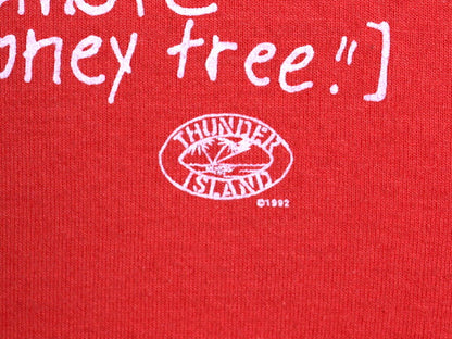 90s USA製 ジョーク キャラクター イラスト プリント Tシャツ メンズ XL 小さめ L オールド グラフィック メッセージ シングルステッチ 赤