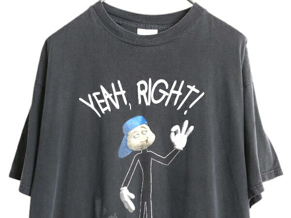 90s キャラクター イラスト プリント 半袖 Tシャツ メンズ XL / 古着 オールド グラフィック アート ジョーク 大きいサイズ カットソー 黒