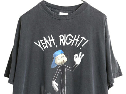 90s キャラクター イラスト プリント 半袖 Tシャツ メンズ XL / 古着 オールド グラフィック アート ジョーク 大きいサイズ カットソー 黒