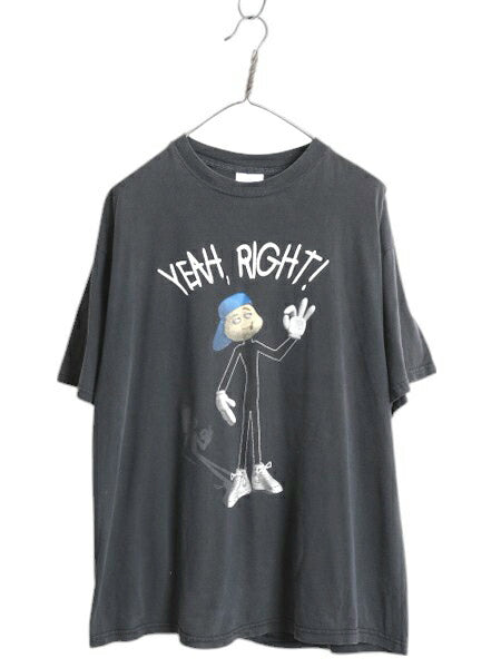 90s キャラクター イラスト プリント 半袖 Tシャツ メンズ XL / 古着 オールド グラフィック アート ジョーク 大きいサイズ カットソー 黒
