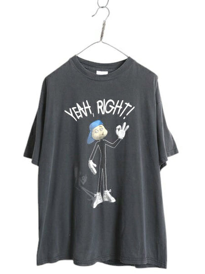 90s キャラクター イラスト プリント 半袖 Tシャツ メンズ XL / 古着 オールド グラフィック アート ジョーク 大きいサイズ カットソー 黒