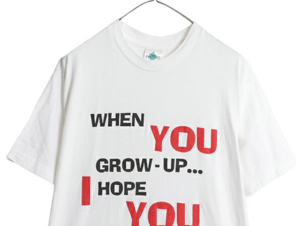 90s ジョーク メッセージ プリント 半袖 Tシャツ メンズ M 小さめ S 程/ 古着 当時物 オールド ヘビーウェイト カットソー クルーネック 白
