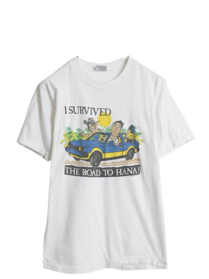 80s パキ綿 キャラクター ジョーク イラスト プリント Tシャツ メンズ M 小さめ S 程/ ヴィンテージ グラフィック ハワイ アロハ 当時物 白