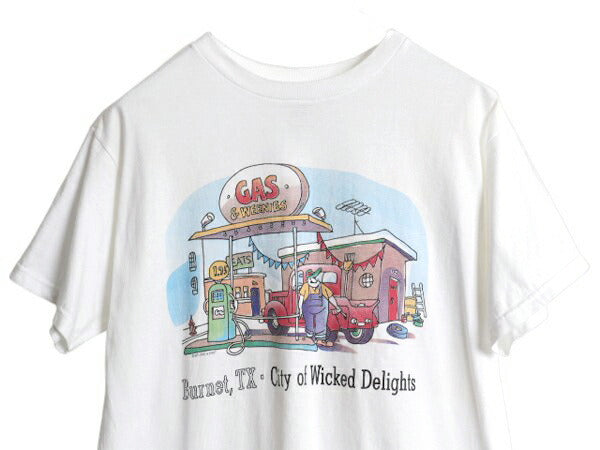 90s キャラクター ジョーク イラスト プリント Tシャツ メンズ M / 古着 オールド メッセージ アート グラフィック カットソー 当時物 白