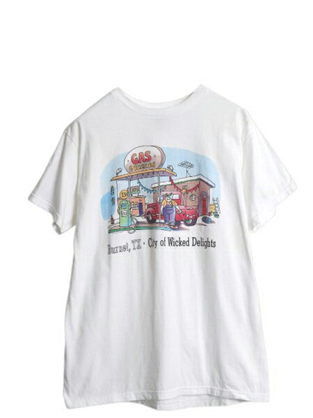 90s キャラクター ジョーク イラスト プリント Tシャツ メンズ M / 古着 オールド メッセージ アート グラフィック カットソー 当時物 白