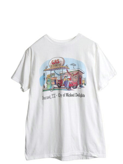 90s キャラクター ジョーク イラスト プリント Tシャツ メンズ M / 古着 オールド メッセージ アート グラフィック カットソー 当時物 白