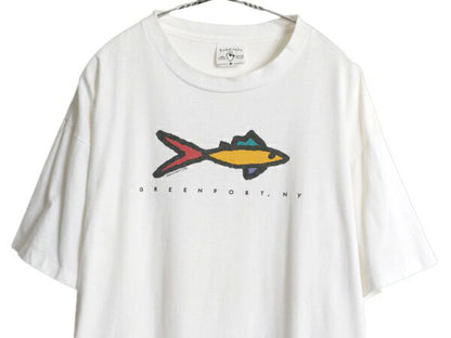 90s USA製 フィッシュ アート イラスト プリント Tシャツ メンズ XL / オールド グラフィック アニマル シングルステッチ 大きいサイズ 白