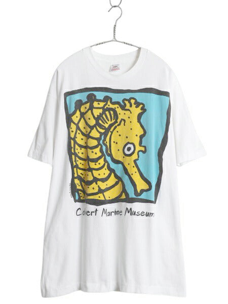 90s USA製 タツノオトシゴ アート イラスト 両面 プリント Tシャツ メンズ XL 古着 アニマル グラフィック シングルステッチ 大きいサイズ