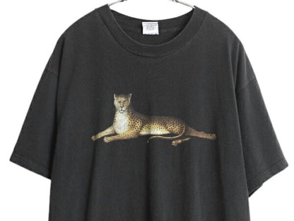90s USA製 ヒョウ アート イラスト プリント Tシャツ メンズ XL / 古着 オールド アニマル グラフィック ヘビーウェイト 大きいサイズ 黒