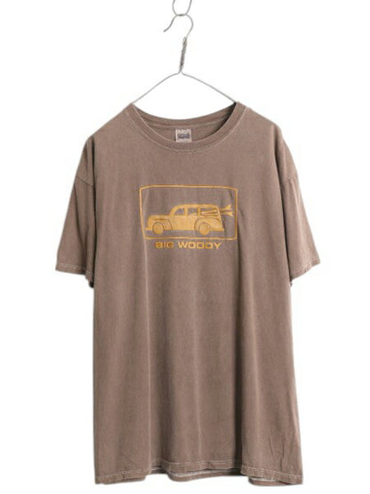 00s アメ車 イラスト プリント Tシャツ メンズ XL 古着 オールド ジョーク 旧車 サーフ 下ネタ エロ グラフィック 大きいサイズ 後染め 茶