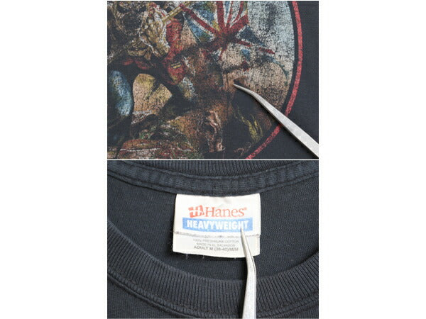 00s アイアンメイデン イラスト プリント Tシャツ メンズ M 古着 オールド グラフィック バンド メタル ロック スカル ヘビーウェイト 黒