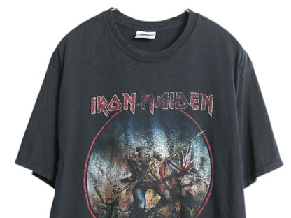 00s アイアンメイデン イラスト プリント Tシャツ メンズ M 古着 オールド グラフィック バンド メタル ロック スカル ヘビーウェイト 黒