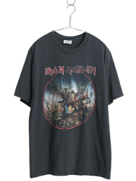 00s アイアンメイデン イラスト プリント Tシャツ メンズ M 古着 オールド グラフィック バンド メタル ロック スカル ヘビーウェイト 黒