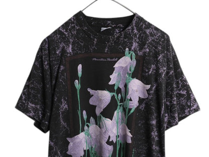 90s USA製 ボタニカル アート イラスト プリント Tシャツ メンズ L オールド グラフィック シングルステッチ フラワー オールオーバー 総柄