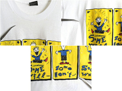 90s USA製 ジョーク キャラクター イラスト プリント Tシャツ XL 古着 オールド メッセージ コミック グラフィック 大きいサイズ 当時物 白