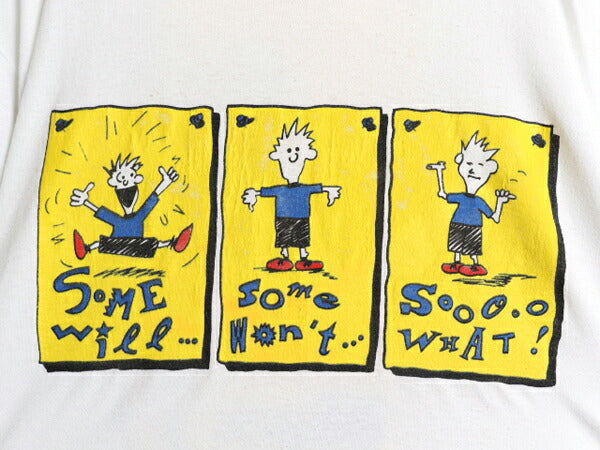 90s USA製 ジョーク キャラクター イラスト プリント Tシャツ XL 古着 オールド メッセージ コミック グラフィック 大きいサイズ 当時物 白