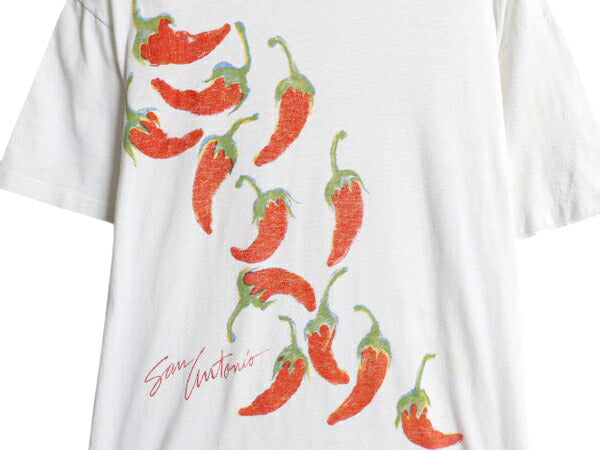 80s USA製 唐辛子 アート イラスト プリント Tシャツ メンズ L ヴィンテージ グラフィック シングルステッチ ヘビーウェイト カットソー 白