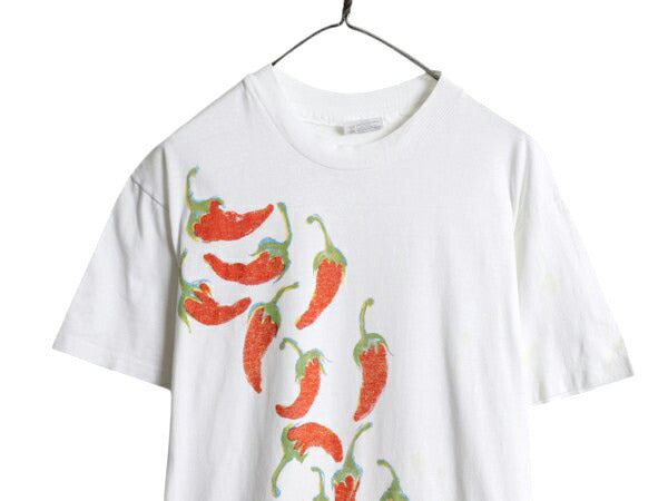 80s USA製 唐辛子 アート イラスト プリント Tシャツ メンズ L ヴィンテージ グラフィック シングルステッチ ヘビーウェイト カットソー 白