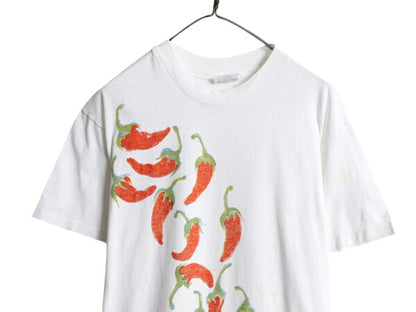 80s USA製 唐辛子 アート イラスト プリント Tシャツ メンズ L ヴィンテージ グラフィック シングルステッチ ヘビーウェイト カットソー 白