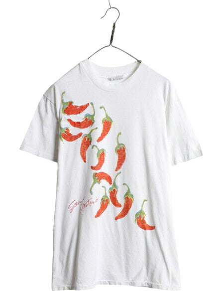 80s USA製 唐辛子 アート イラスト プリント Tシャツ メンズ L ヴィンテージ グラフィック シングルステッチ ヘビーウェイト カットソー 白