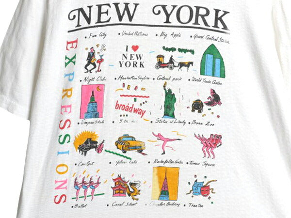 90s ニューヨーク アート イラスト プリント Tシャツ メンズ L 当時物 オールド グラフィック シングルステッチ カットソー スーベニア 白