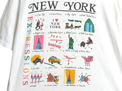 90s ニューヨーク アート イラスト プリント Tシャツ メンズ L 当時物 オールド グラフィック シングルステッチ カットソー スーベニア 白