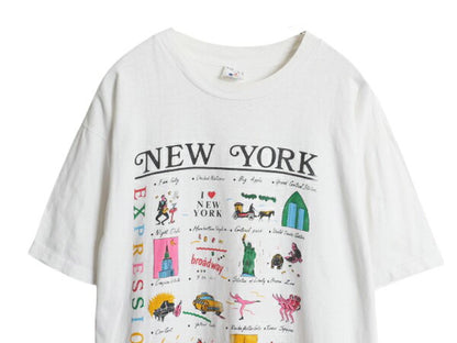 90s ニューヨーク アート イラスト プリント Tシャツ メンズ L 当時物 オールド グラフィック シングルステッチ カットソー スーベニア 白