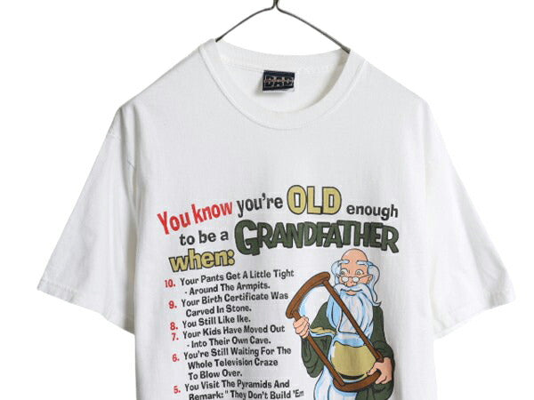 00s ジョーク キャラクター イラスト プリント Tシャツ メンズ M / 古着 オールド メッセージ グラフィック ヘビーウェイト 白 カットソー
