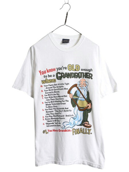 00s ジョーク キャラクター イラスト プリント Tシャツ メンズ M / 古着 オールド メッセージ グラフィック ヘビーウェイト 白 カットソー