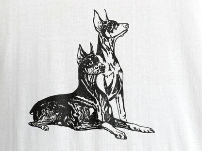 90s ドッグ アート イラスト プリント Tシャツ メンズ レディース L 古着 アニマル 犬 グラフィック シングルステッチ カットソー ホワイト
