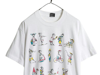90s USA製 ウシ アート イラスト プリント Tシャツ メンズ レディース L オールド アニマル グラフィック シングルステッチ カットソー 白
