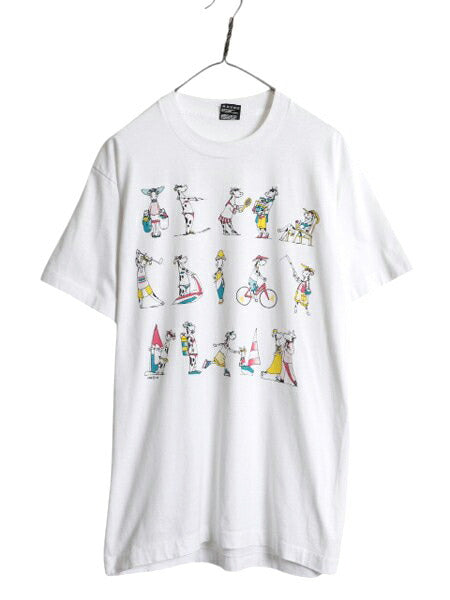 90s USA製 ウシ アート イラスト プリント Tシャツ メンズ レディース L オールド アニマル グラフィック シングルステッチ カットソー 白