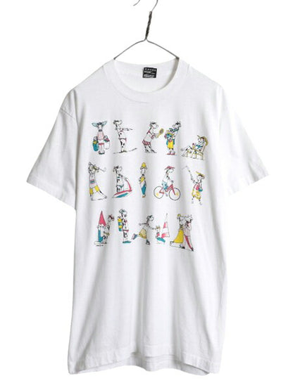 90s USA製 ウシ アート イラスト プリント Tシャツ メンズ レディース L オールド アニマル グラフィック シングルステッチ カットソー 白