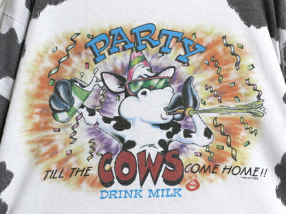 90s USA製 ウシ ジョーク イラスト オールオーバー プリント Tシャツ メンズ XL / 古着 オールド アニマル キャラクター グラフィック 総柄