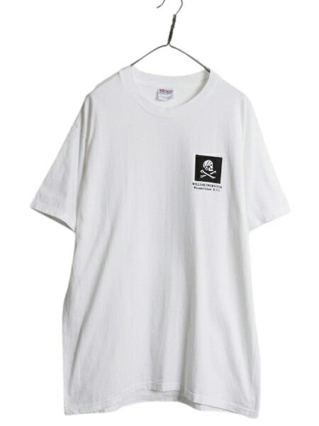 00s ジョーク イラスト 両面 プリント Tシャツ メンズ L 古着 オールド グラフィック アート スカル ボーン メッセージ ヘビーウェイト 白