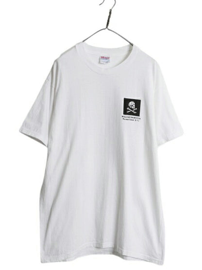 00s ジョーク イラスト 両面 プリント Tシャツ メンズ L 古着 オールド グラフィック アート スカル ボーン メッセージ ヘビーウェイト 白