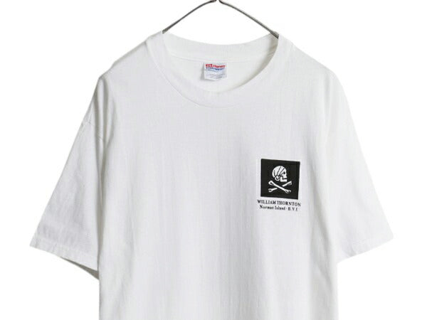 00s ジョーク イラスト 両面 プリント Tシャツ メンズ L 古着 オールド グラフィック アート スカル ボーン メッセージ ヘビーウェイト 白