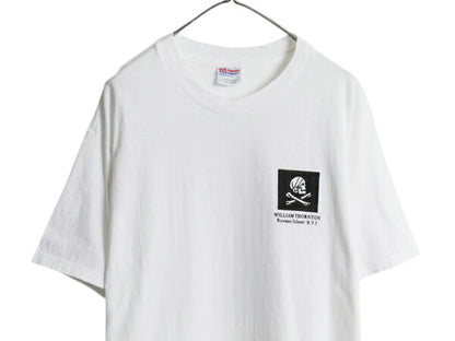 00s ジョーク イラスト 両面 プリント Tシャツ メンズ L 古着 オールド グラフィック アート スカル ボーン メッセージ ヘビーウェイト 白