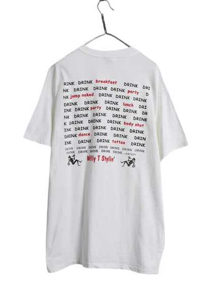 00s ジョーク イラスト 両面 プリント Tシャツ メンズ L 古着 オールド グラフィック アート スカル ボーン メッセージ ヘビーウェイト 白